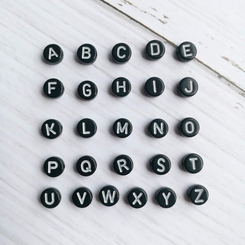 Looconi Amaney 1200pcs 7Ã—4mm Black Round Acrylic Alphabet Letter Beads for Jewelry Making Bracelets Necklaces Key Chains Each Letter Included - Image 2